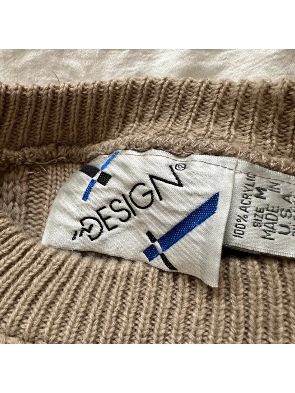 80's Women's Cable Knit Beige Made In USA Sweater SZ M Preppy Light Academia
